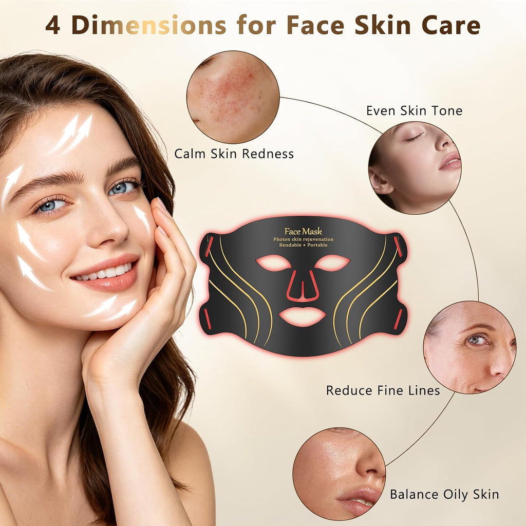Red Light Therapy Mask for Face, 4 Modes, Cordless LED Face Mask 850Nm NIR