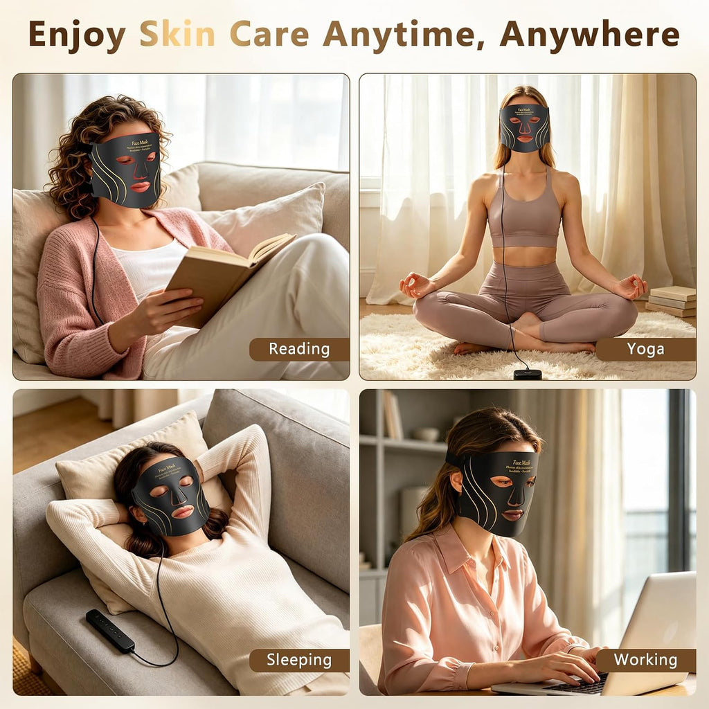 Red Light Therapy Mask for Face, 4 Modes, Cordless LED Face Mask 850Nm NIR